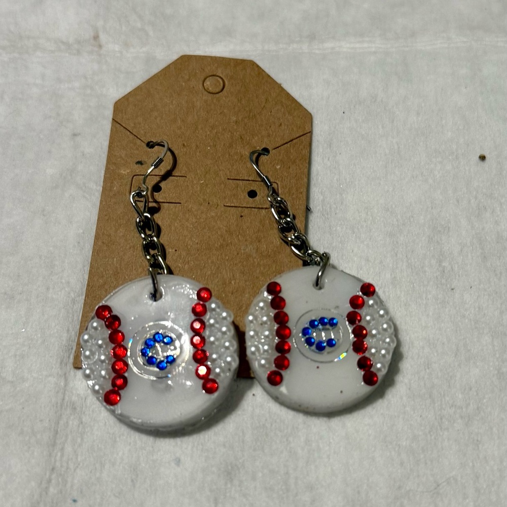 Chicago cubs rhinestone earrings
